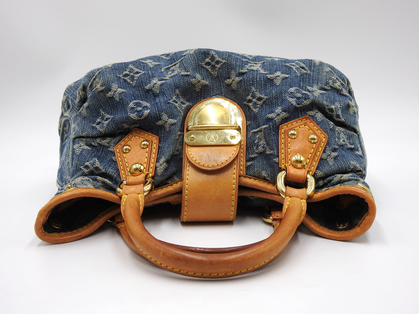 LOUIS VUITTON Pleaty Monogram Denim Hand Bag Shoulder Bag Blue M95020