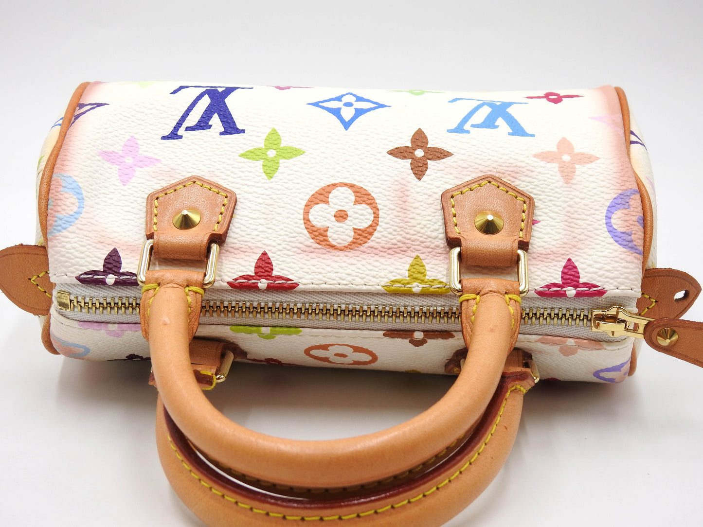 LOUIS VUITTON Monogram Mini Speedy Hand Bag Multicolor Bron White M92645