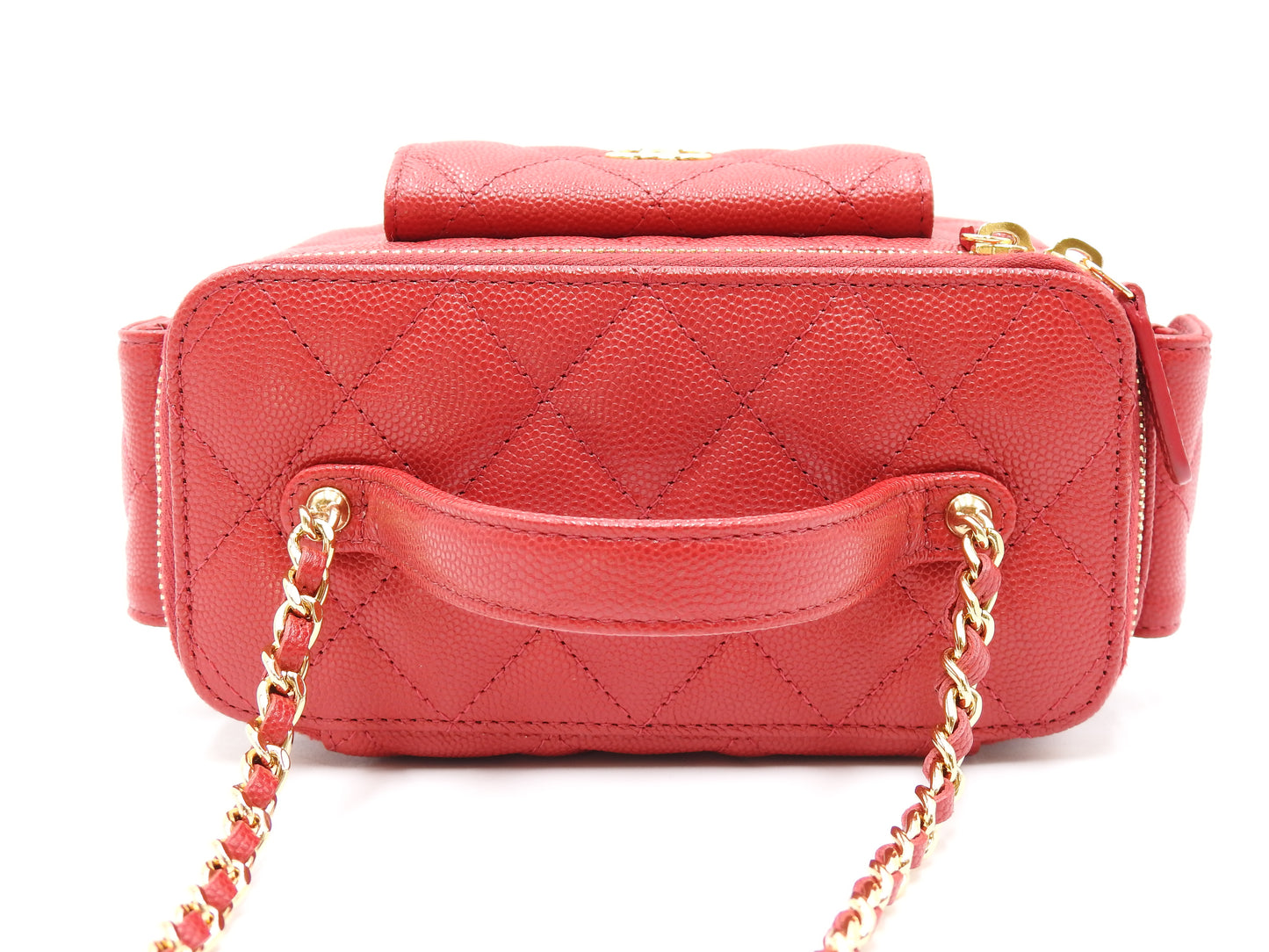 CHANEL CC Matelasse Top Handle 2way Chain Vanity Bag Caviarskin Red AP3017