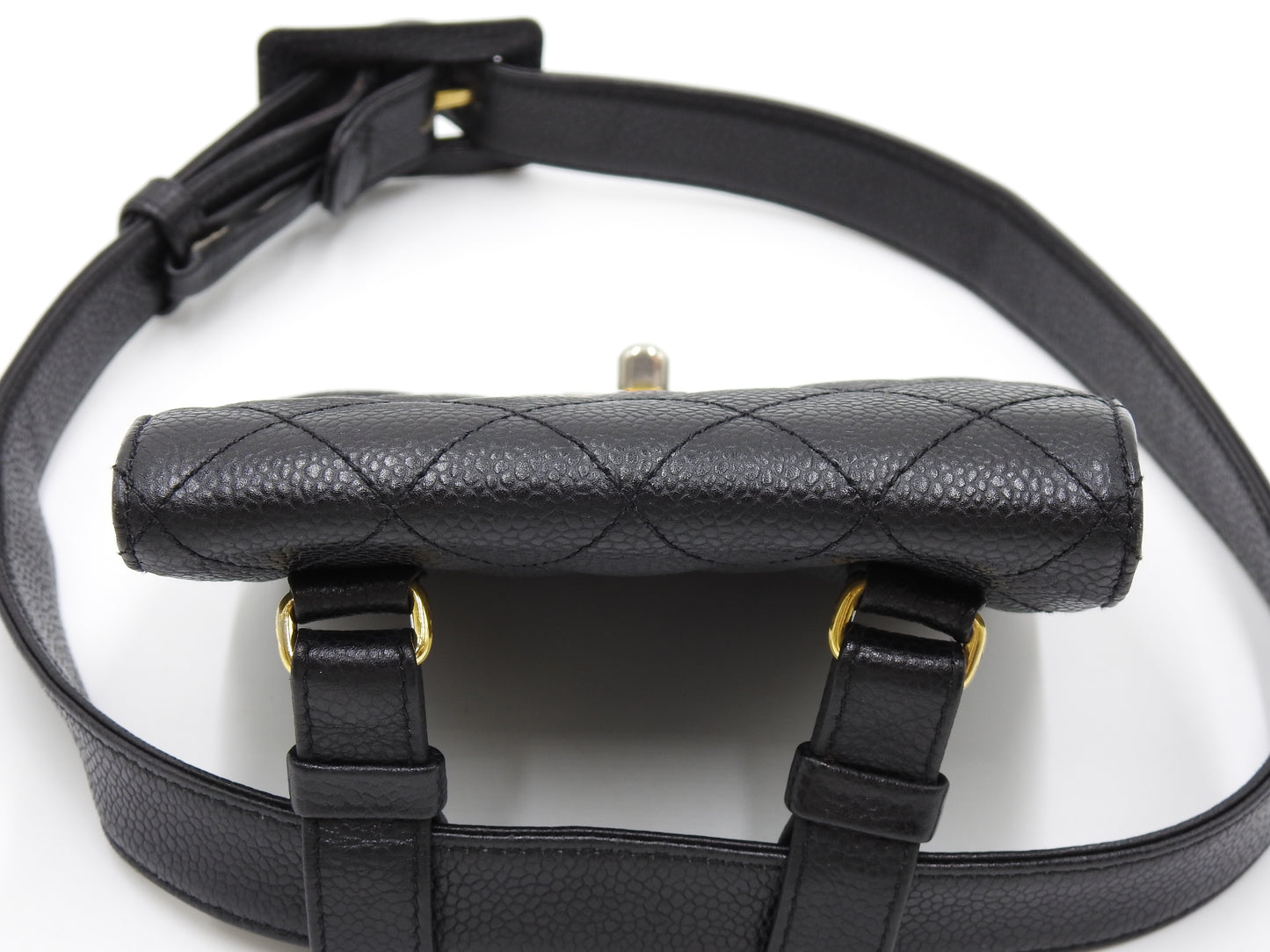 CHANEL CC Matelasse Waist Belt Bag Caviarskin Leather Black Gold Hardware