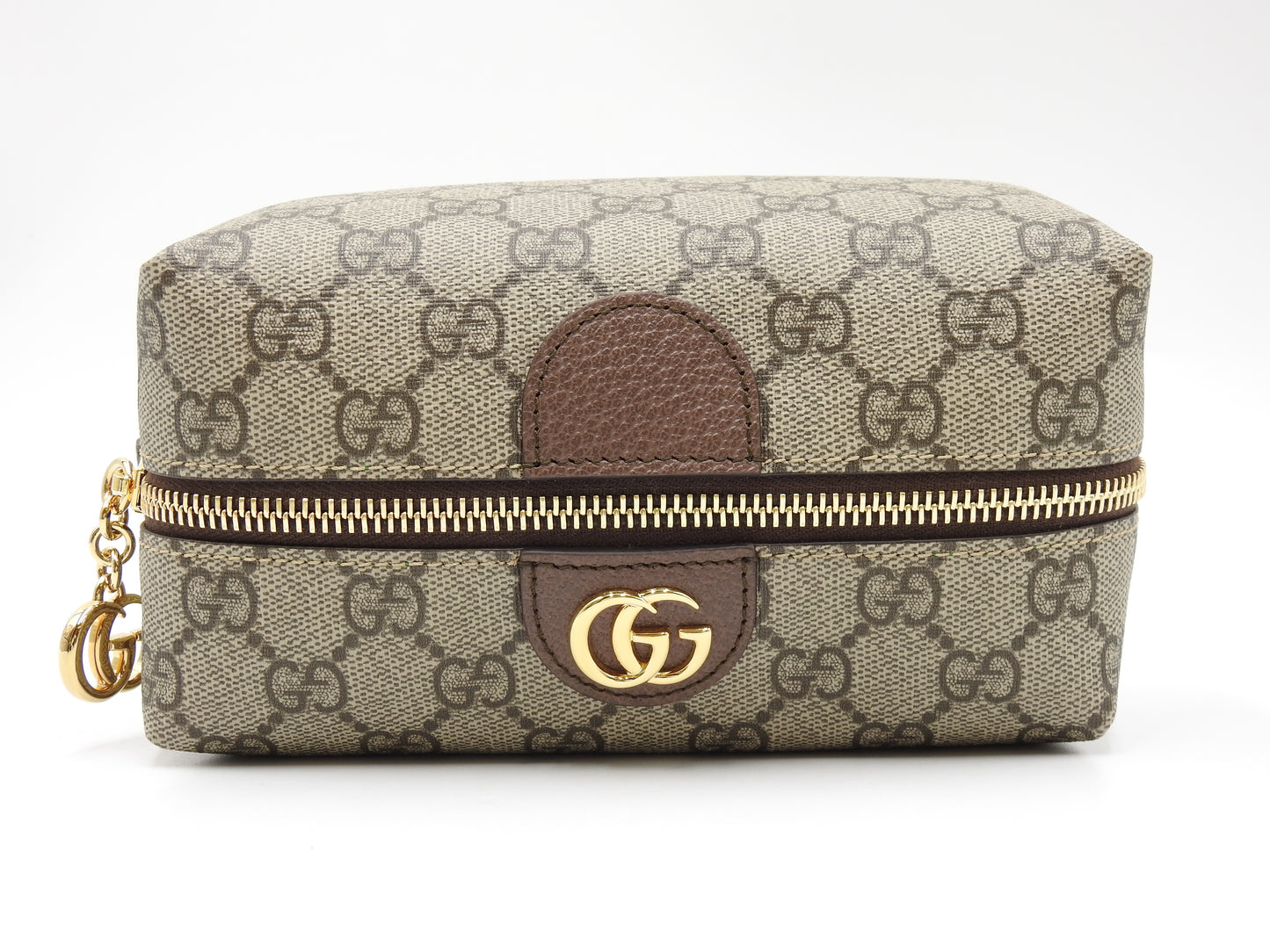 GUCCI GG Supreme Cosmetic Pouch PVC Leather Beige Brown Green 548393