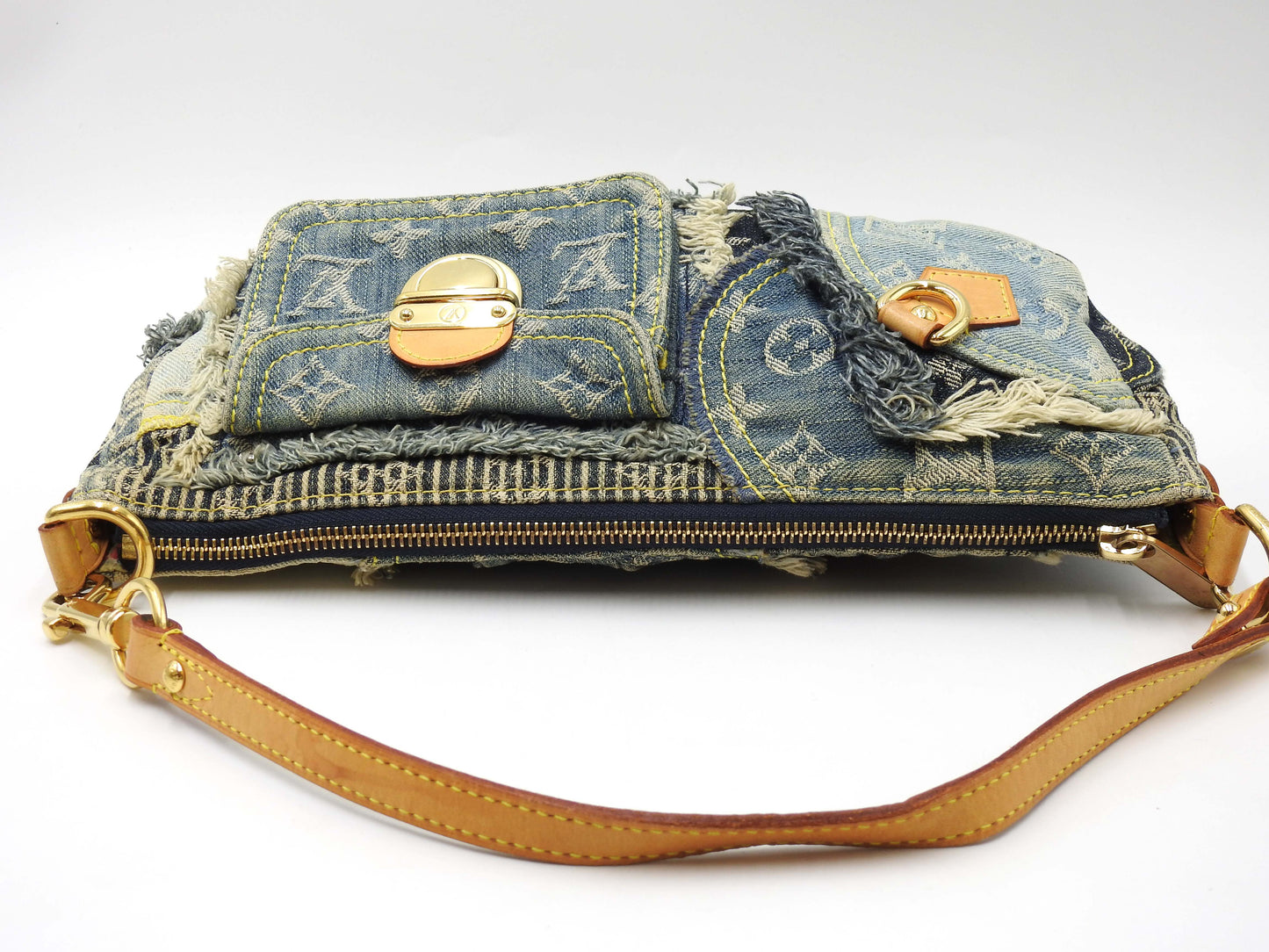 LOUIS VUITTON Pouchy Monogram Denim Patchwork Shoulder Bag M95382