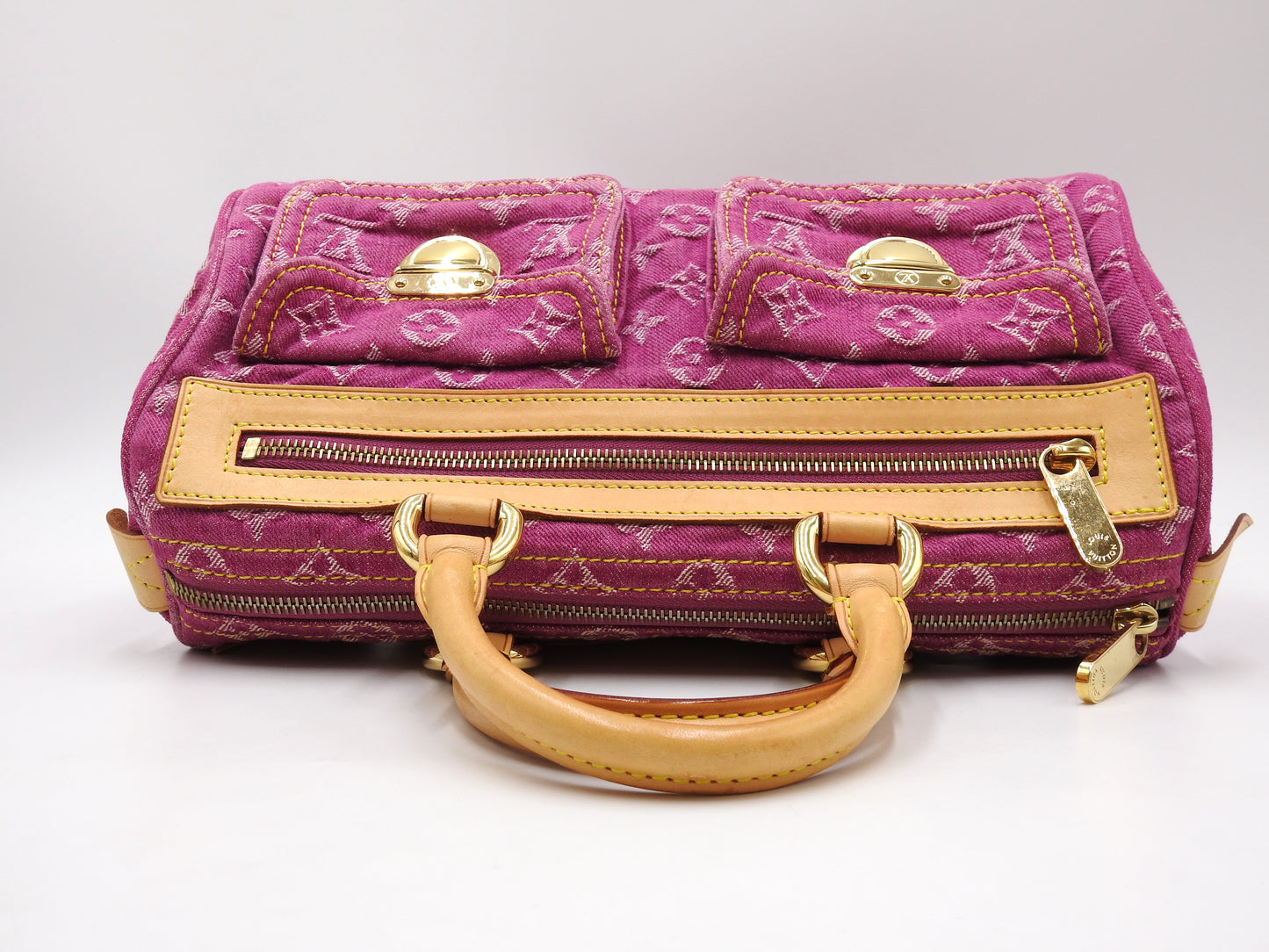 LOUIS VUITTON Monogram Denim Neo Speedy Boston Hand Bag Pink M95214