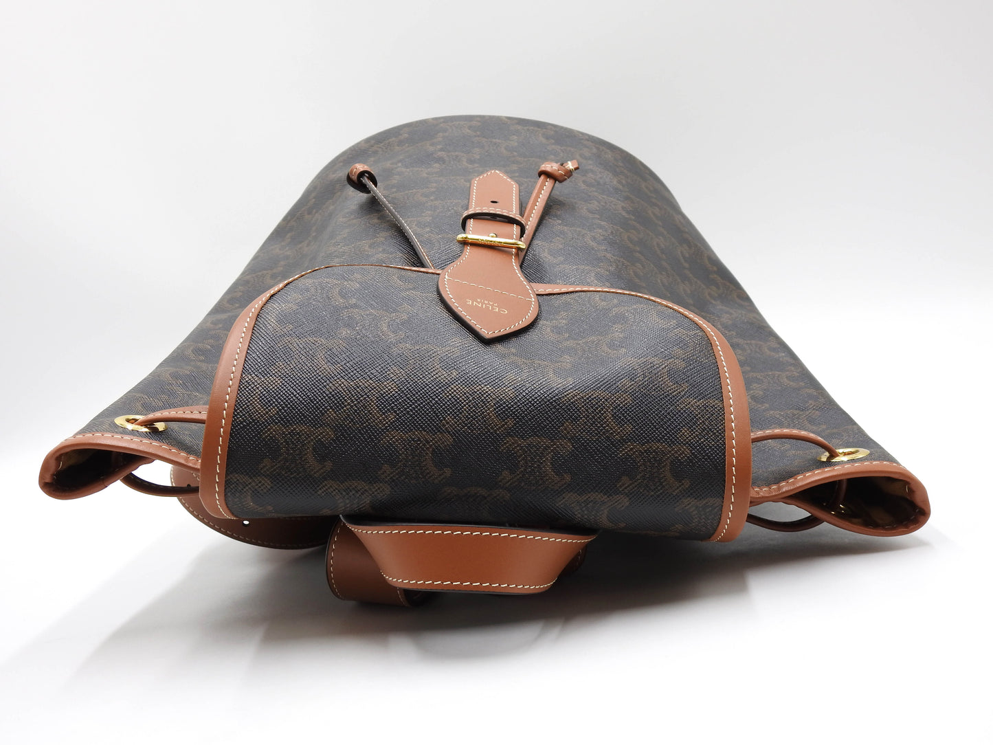 CELINE Triomph Folco Medium Backpack Bag PVC Canvas Tan Dark Brwon 197662