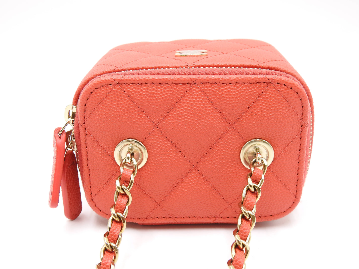 CHANEL CC Matelasse Chain Small Vanity Shoulder Bag Caviarskin Red AP1340