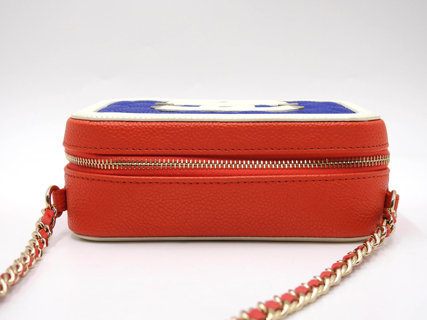 CHANEL CC Filigree Matelasse Chain Shoulder Vanity Bag Caviarskin Blue Red