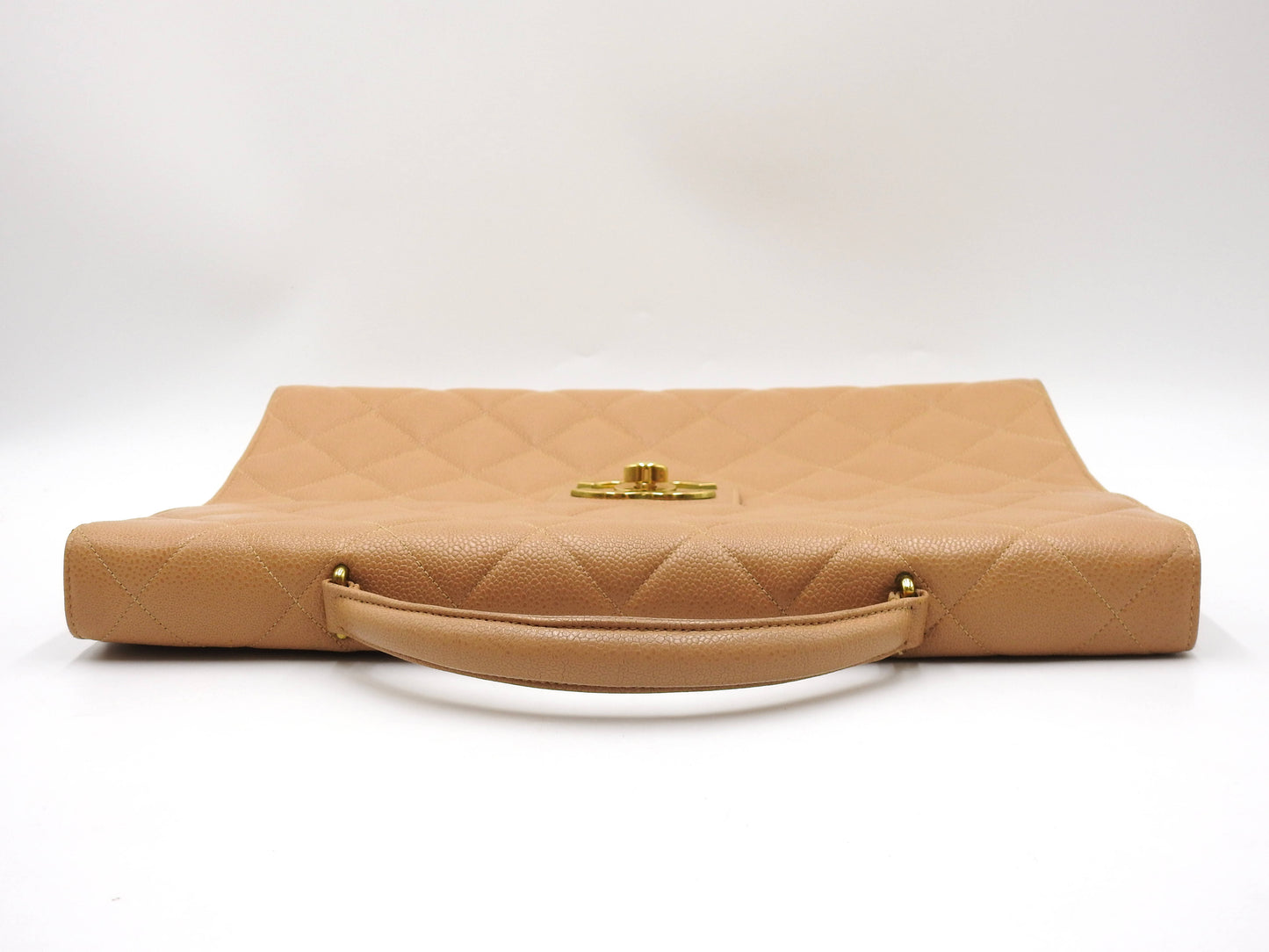 CHANEL CC Matelasse Briefcase Business Bag Caviarskin Leather Beige Gold