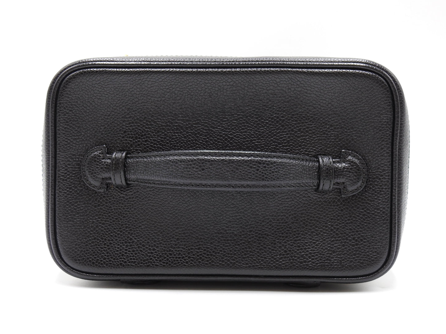 CHANEL CC Vanity Bag Cosmetic Pouch Caviarskin Leather Black Gold A08090