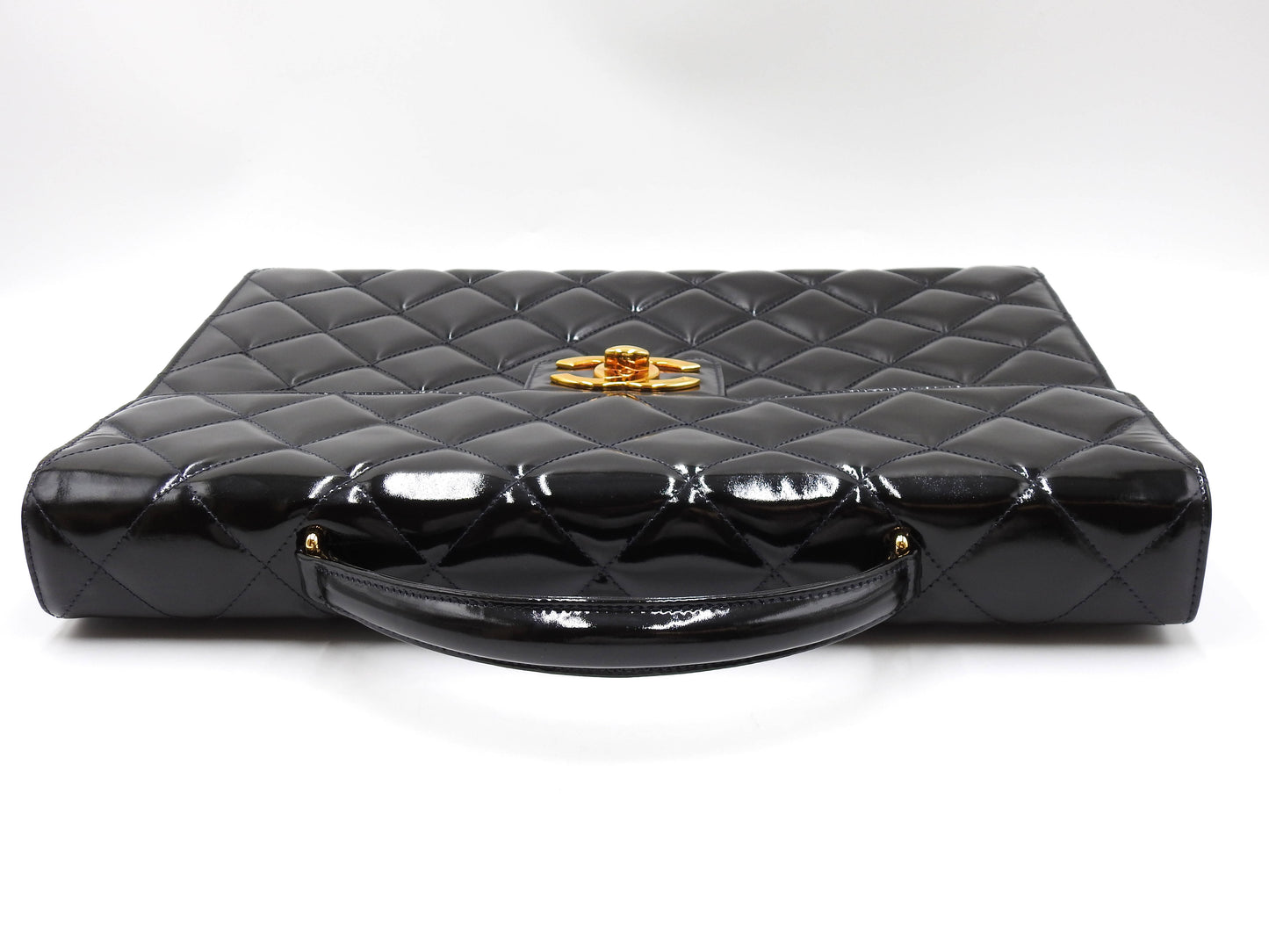 CHANEL CC Matelasse Briefcase Business Bag Enamel Patent Leather Black