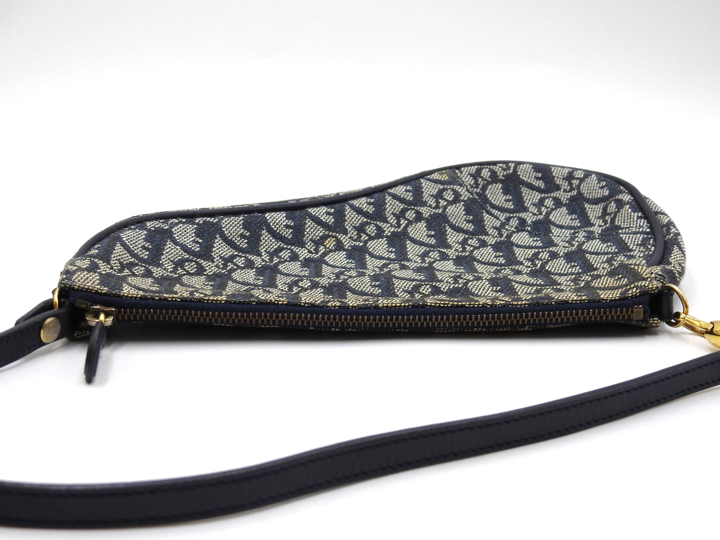 Christian Dior Trotter Saddle Pouch Shoulder Hand Bag Canvas Leather Navy