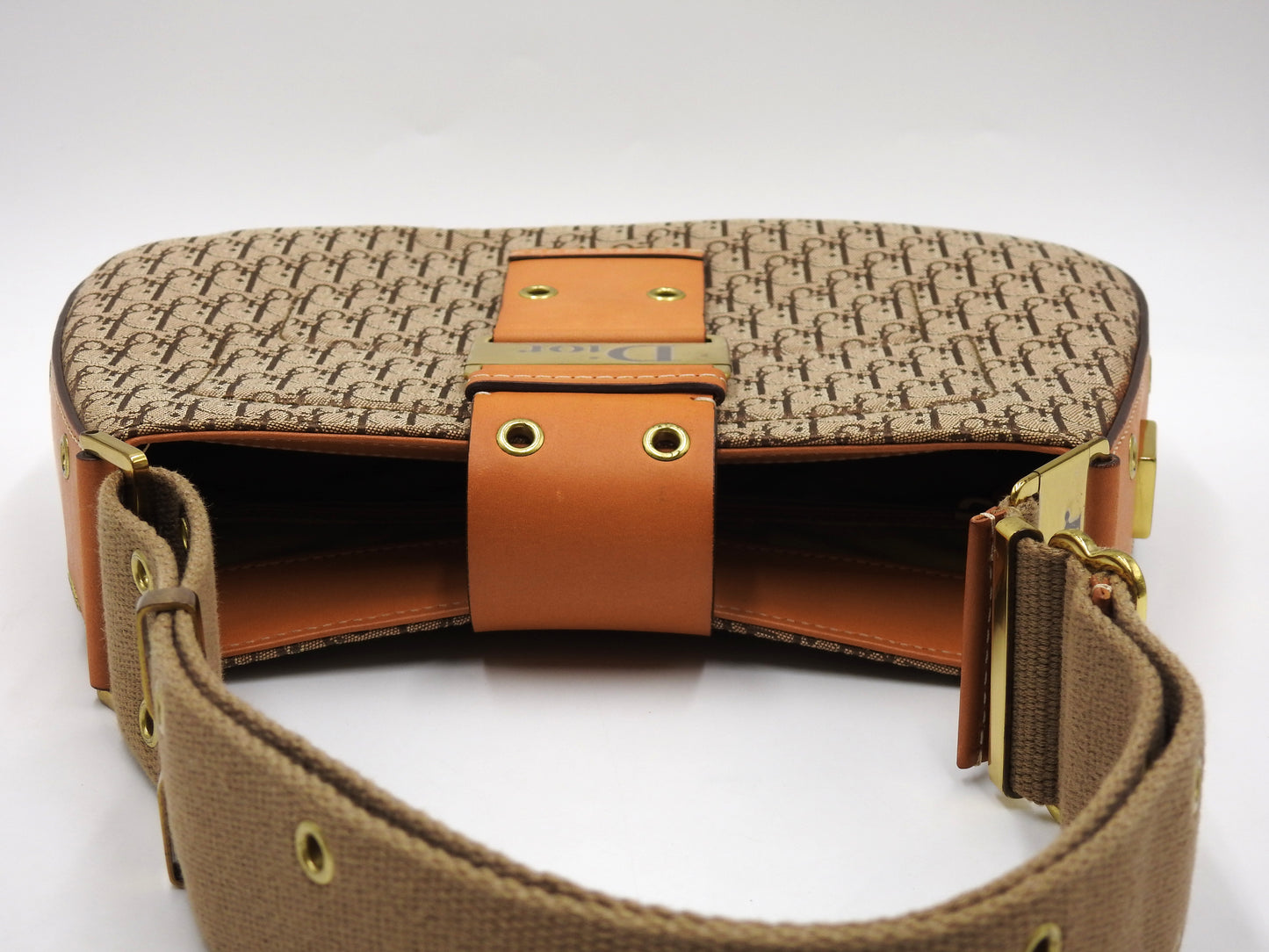 Christian Dior Trotter Street Chic Shoulder Bag Canvas Leather Beige