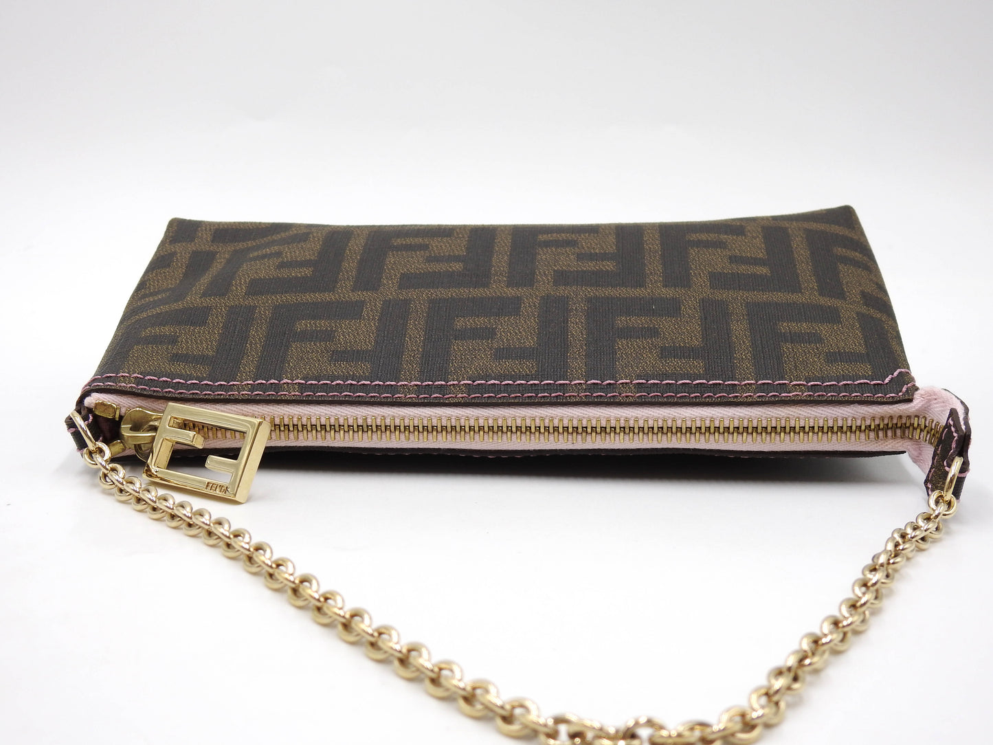 FENDI Zucca Chain Bag Pochette Accessories Pouch PVC 8BR592 Khaki