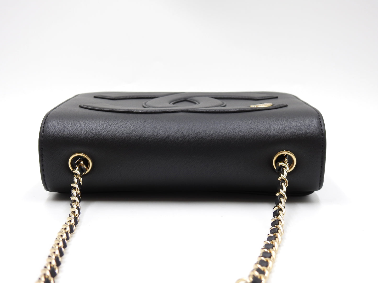 CHANEL CC Mania Chain Shoulder Bag Calfskin Leather Black Gold AS0321