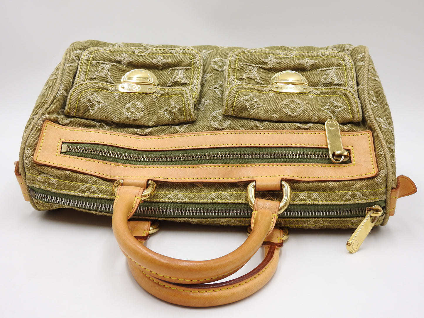 LOUIS VUITTON Monogram Denim Neo Speedy Hand Bag Boston Bag Khaki M95215