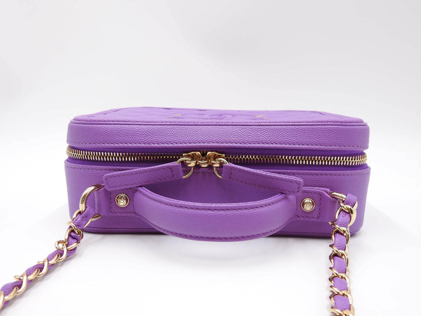 CHANEL CC Filigree Matelasse Shoulder Vanity Bag Caviarskin Purple A93343
