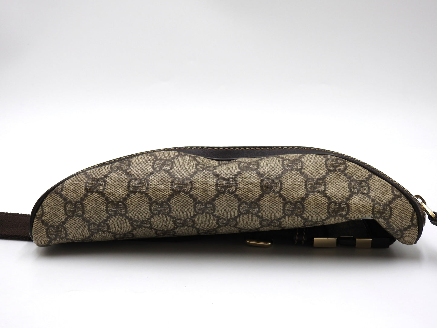 GUCCI GG Supreme Waist Body Belt Bag PVC Leather Beige Brown Gold 23326