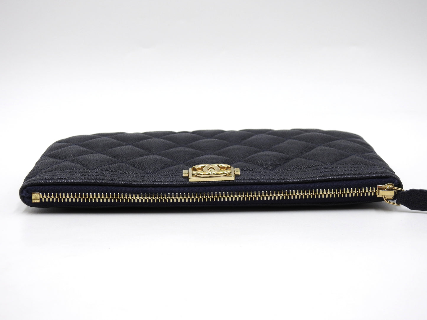 CHANEL Boy Small Cosmetic Case Pouch Caviarskin Navy Gold Hardware