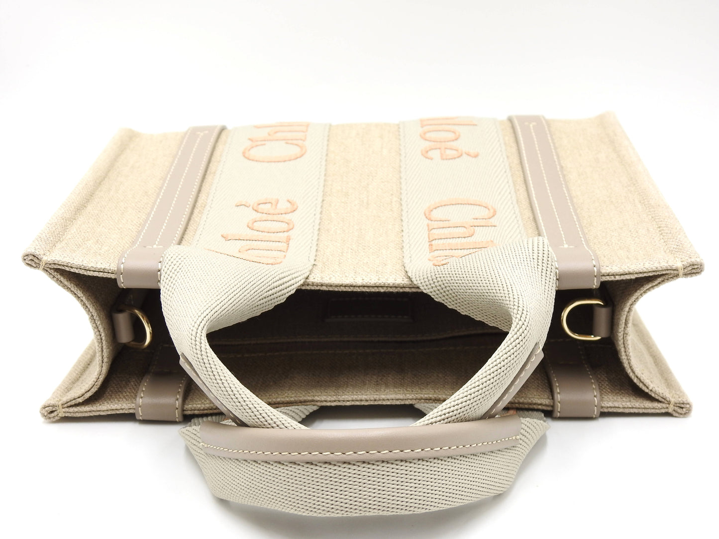 CHLOE Woody 2way Small Tote Bag Shoulder Bag Canvas Beige Gray