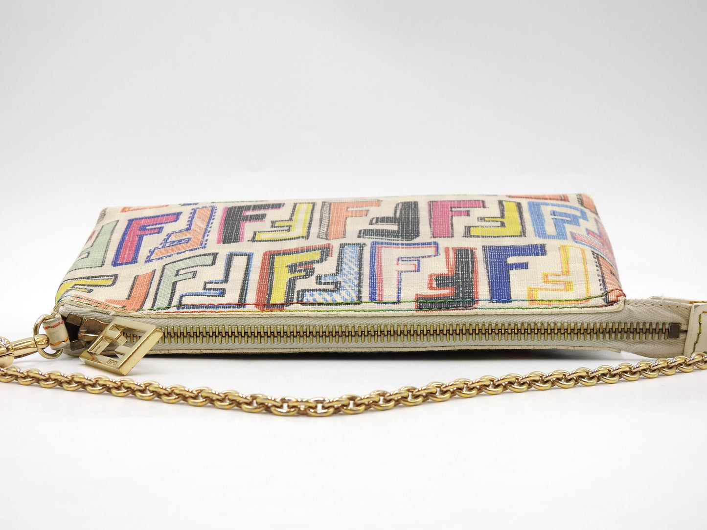 FENDI Zucca Chain Bag Pochette Accessories Pouch PVC White 8BR592