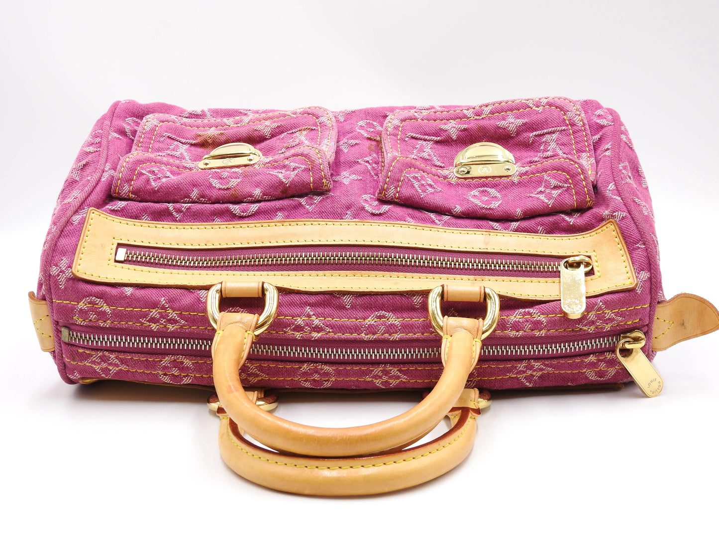 LOUIS VUITTON Monogram Denim Neo Speedy Hand Bag Boston Bag Pink M95214