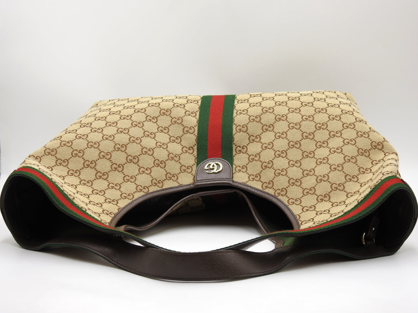 GUCCI GG Canvas Giglio Large Hobo Tote Shoulder Bag Beige Brown 853971