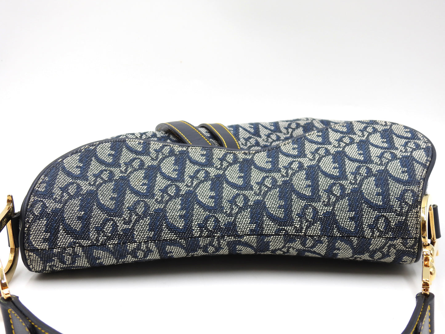 Christian Dior Trotter Oblique Saddle Bag Shoulder Hand Bag Canvas Navy