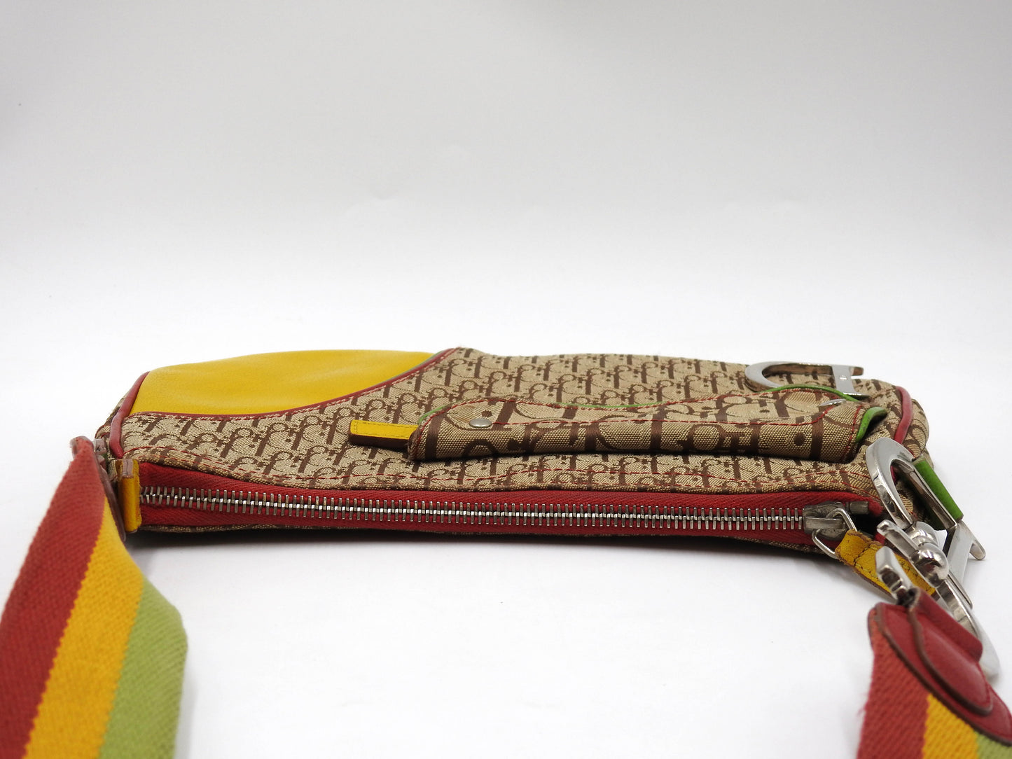 Christian Dior Rasta Trotter Saddle Shoulder Bag Canvas Beige Multicolor