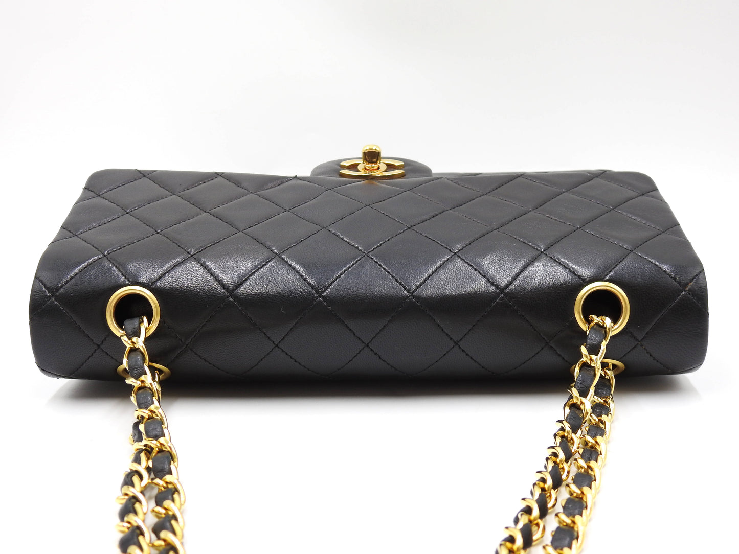 CHANEL Matelasse 25 Double Flap Chain Shoulder Bag Lambskin Black A01112