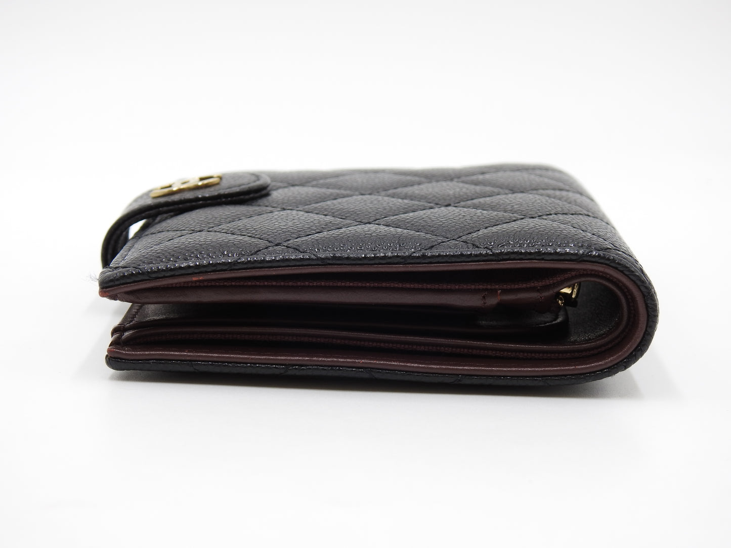CHANEL CC Matelasse Passport Holder Bifold Wallet Caviarskin Black AP3791