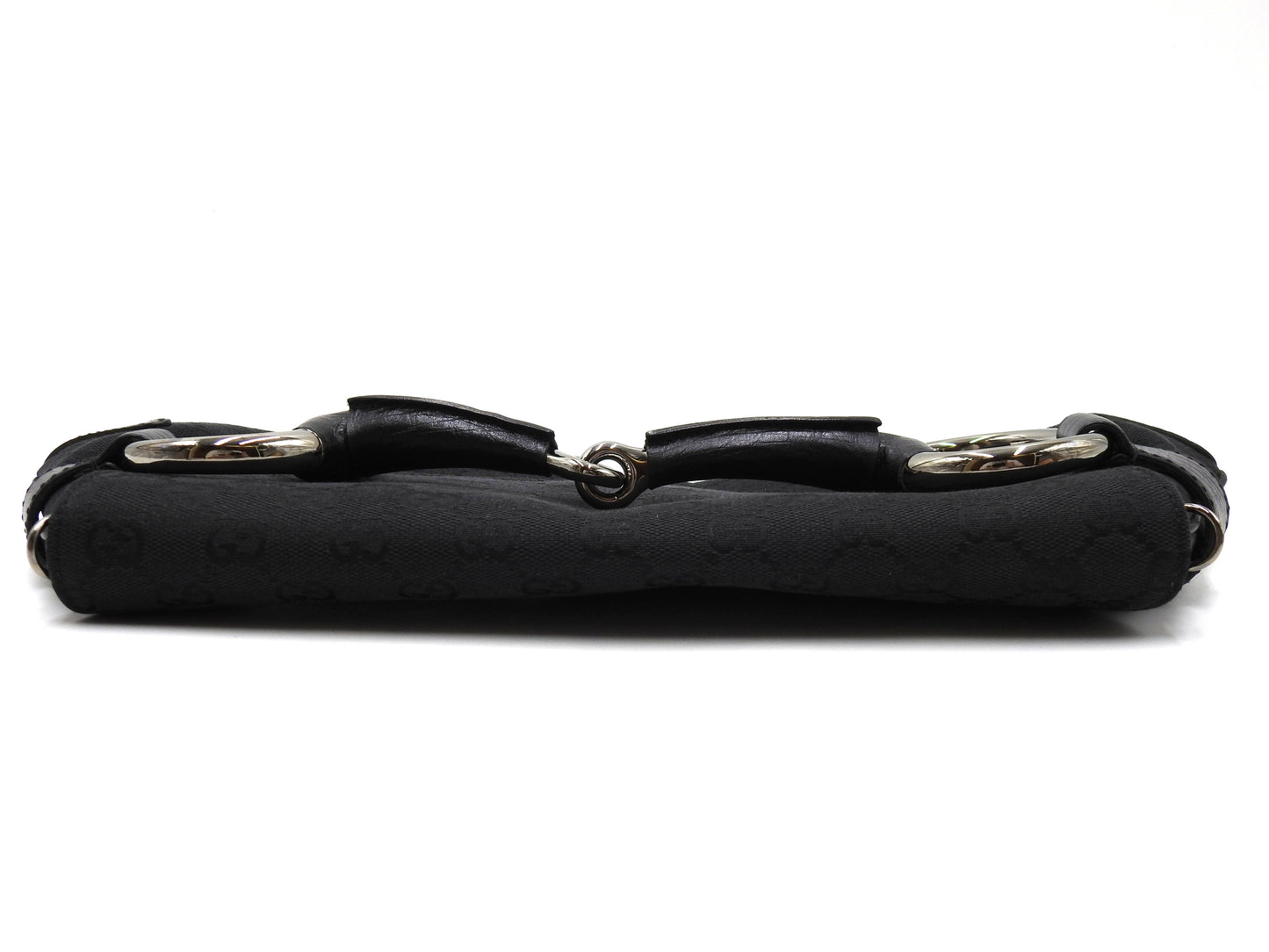 GUCCI GG Canvas Horsebit 2way Chain Clutch Hand Bag Leather Black 120134