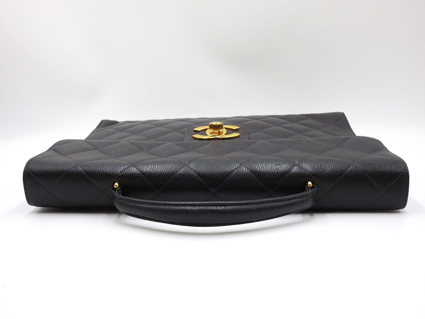 CHANEL CC Matelasse Briefcase Business Bag Caviarskin Leather Black Gold