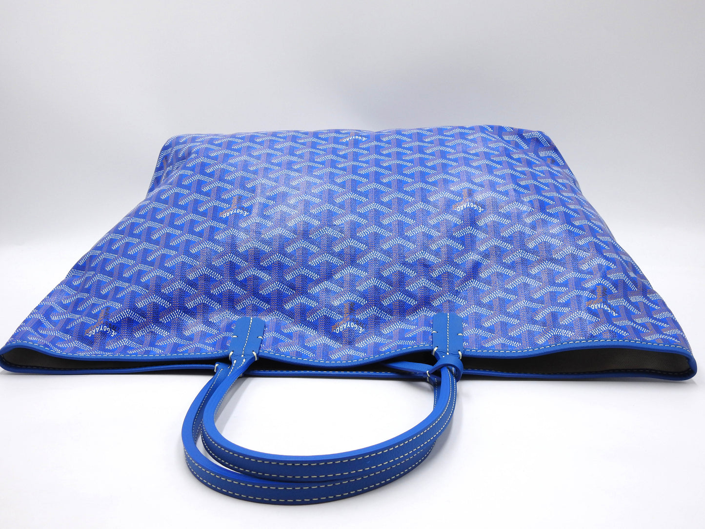 GOYARD Saint Louis PM Shoulder Tote Bag PVC Leather Blue with Pouch