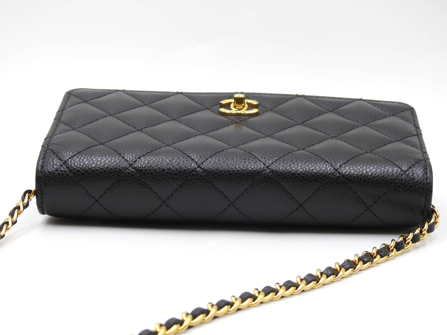CHANEL CC Turn Lock Wallet on Chain Shoulder Bag Caviarskin Black AP3622