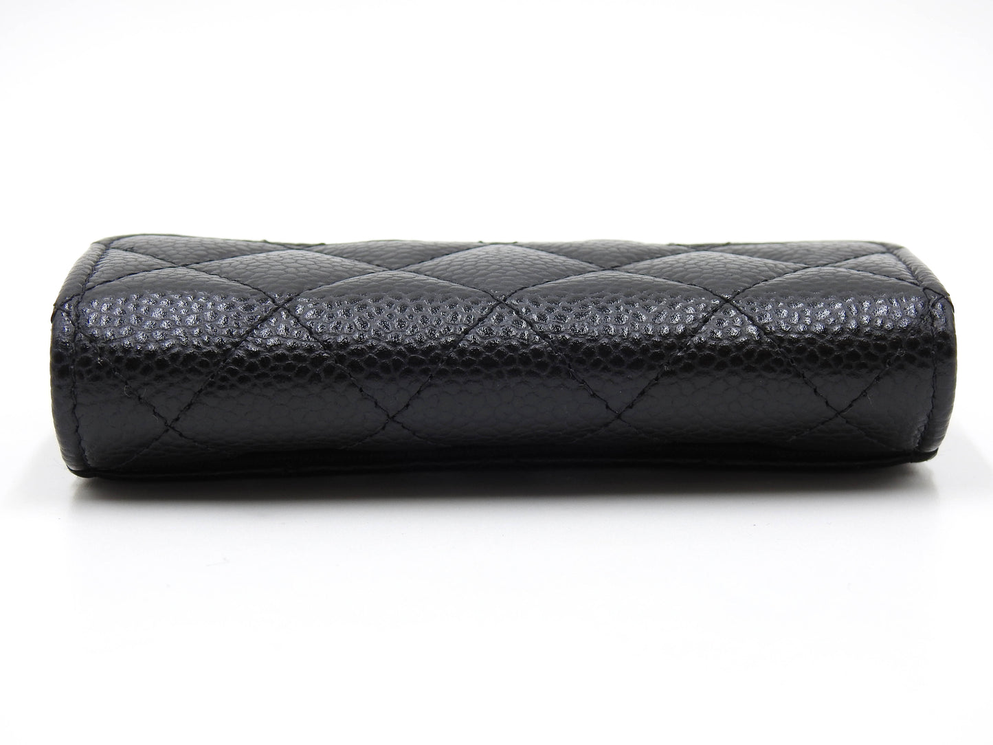 CHANEL CC Matelasse Card Case Holder Caviarskin Black Gold AP0214