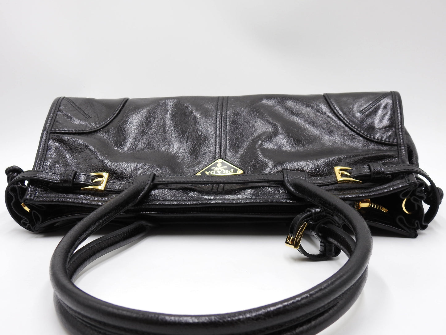 PRADA Bonnie Medium 2way Shoulder Hand Bag Leather Black Gold 1BA426