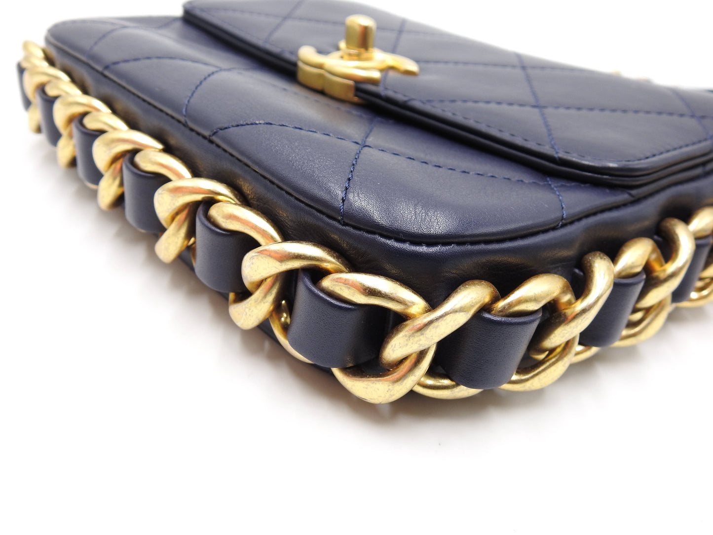 Chanel Matelasse Small Framing Flap Chain Shoulder Bag Calfskin Navy AS2831