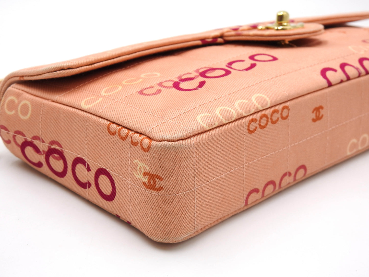 CHANEL COCO Chocolate Bar Chain Shoulder Bag Canvas Pink Gold A15316