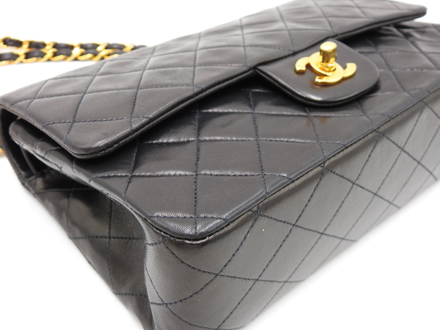 CHANEL Matelasse 25 Double Flap Chain Shoulder Bag Lambskin Black A01112