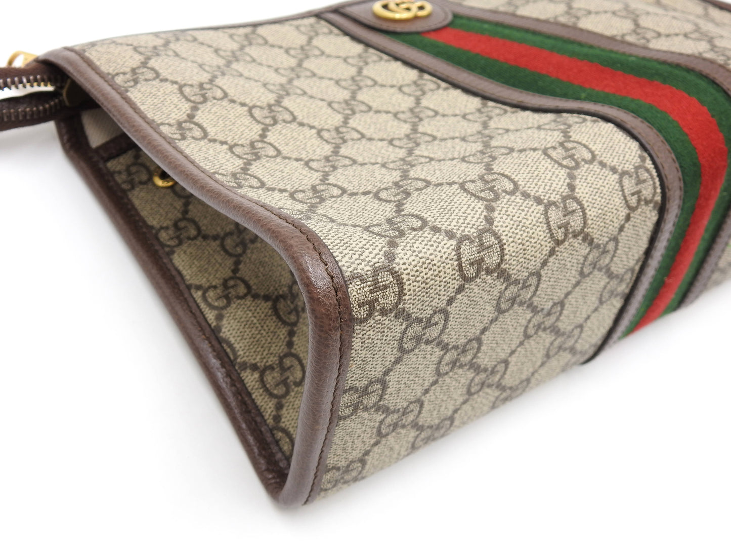 GUCCI Ophidia Web GG Supreme Toiletry Pouch Clutch Bag Beige Brown 598234