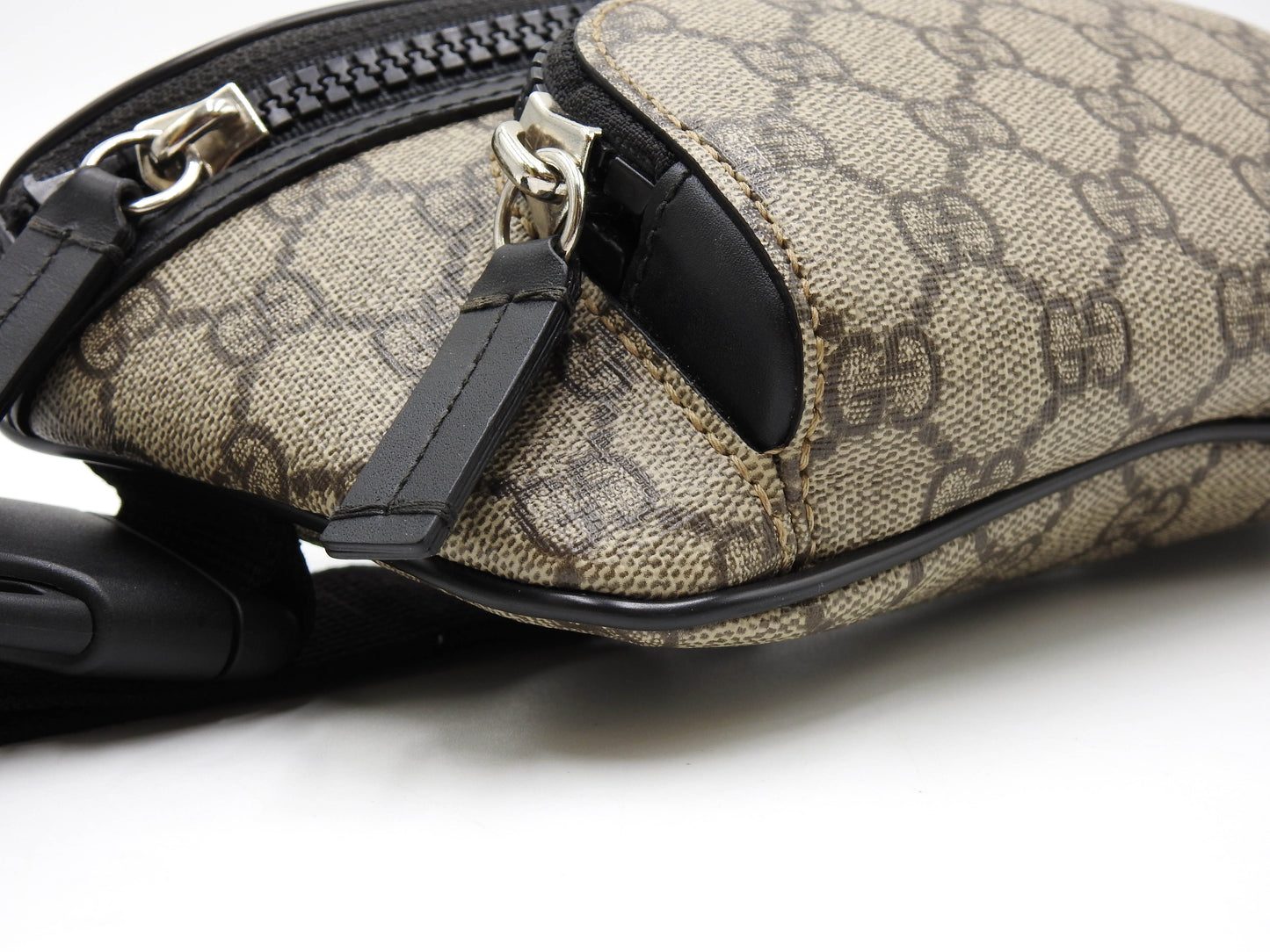 GUCCI GG Supreme Waist Body Belt Bag PVC Leather Beige Black Silver 450946