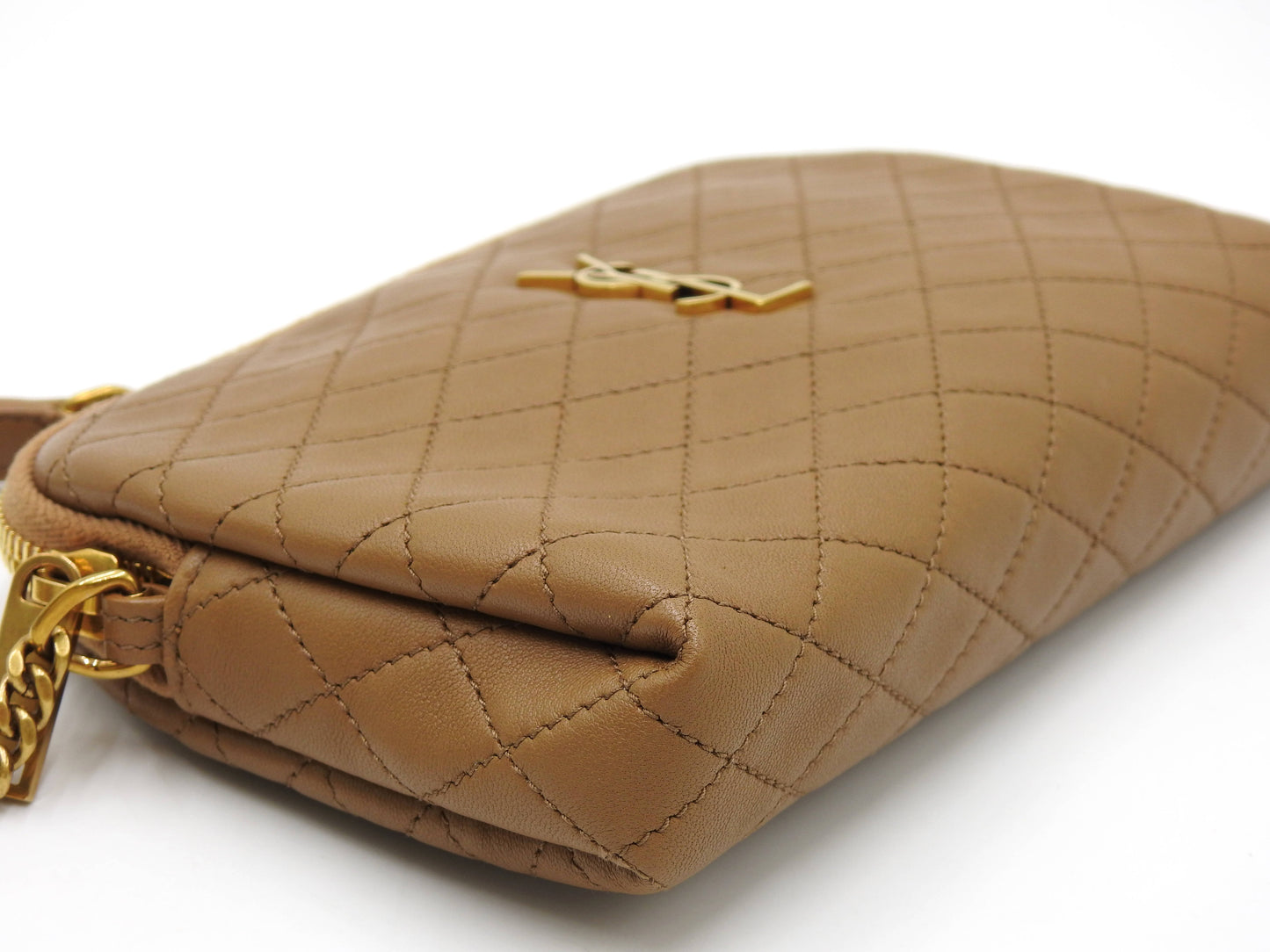 SAINT LAURENT PARIS Gaby Chain Pouch Shoulder Bag Leather Brown 733667