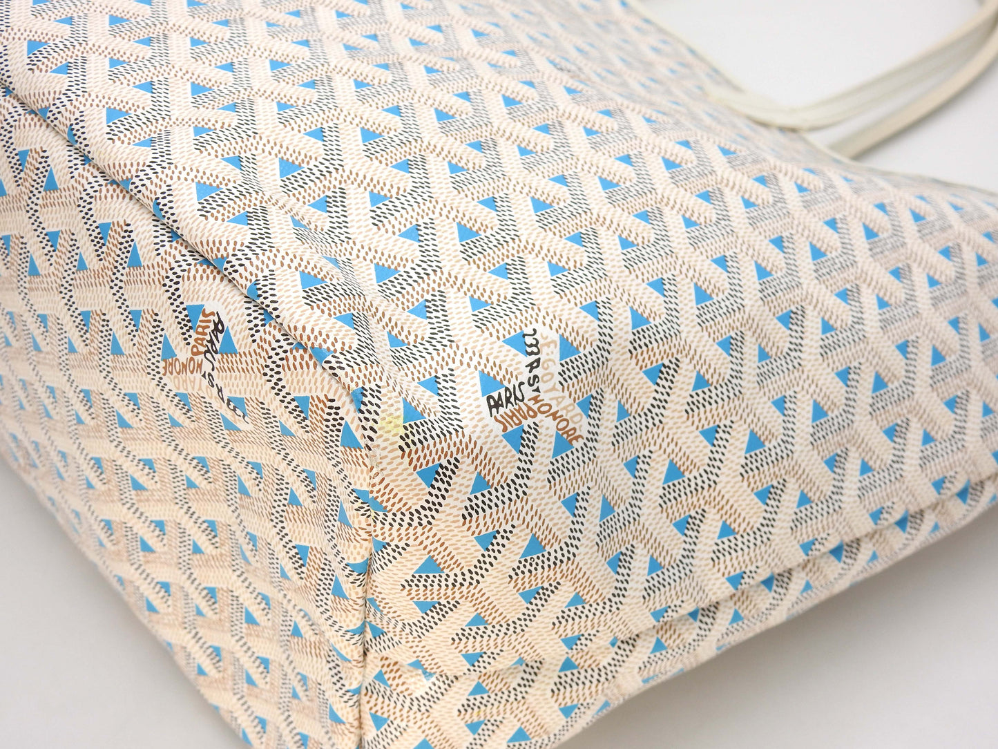 GOYARD Saint Louis Claire Voie PM Shoulder Tote Bag PVC Leather White Blue