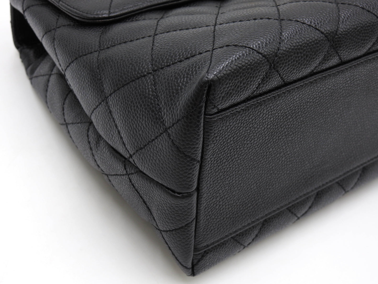 CHANEL CC Matelasse Kelly Top Handle Bag Caviarskin Leather Black A12397