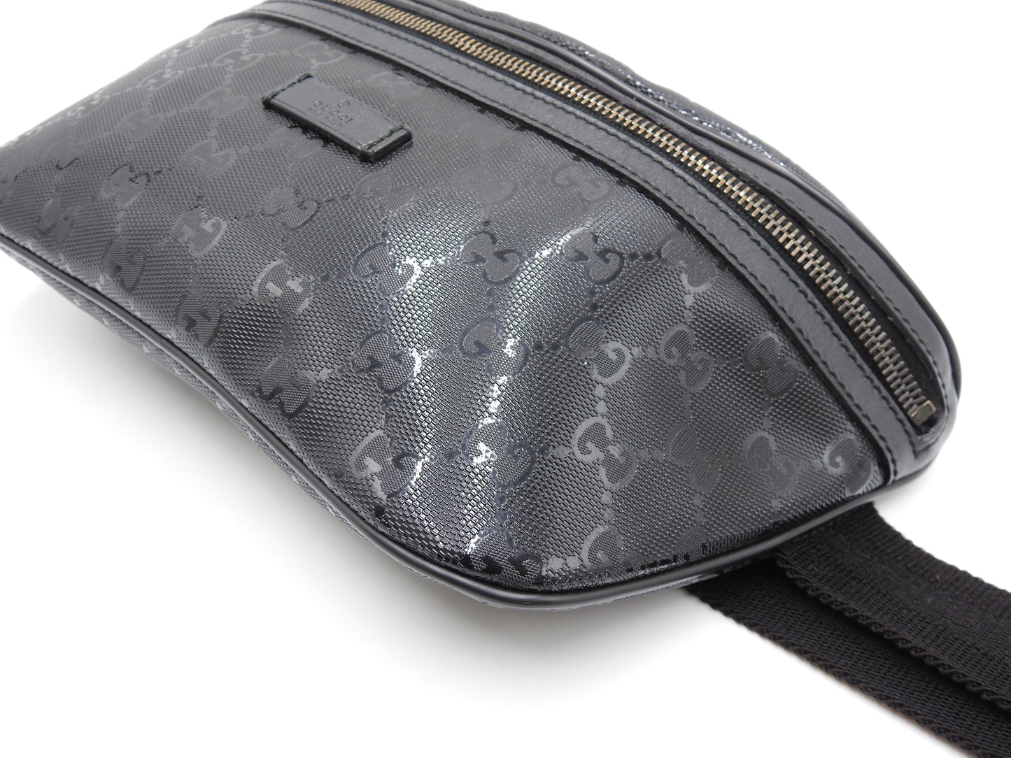 GUCCI GG Impreme Waist Body Belt Bag PVC Leather Black Silver 233269