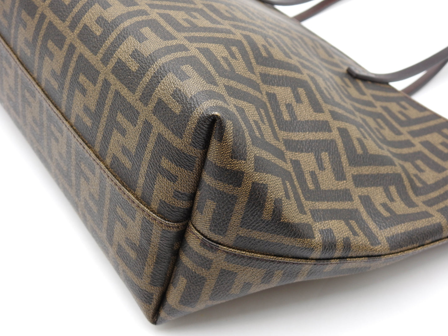 FENDI Zucca Tote Roll Bag Shoulder Bag PVC Khaki Brown 8BH198