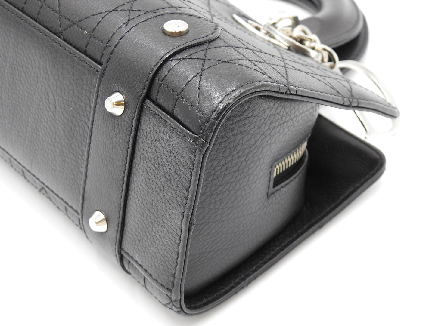 Christian Dior Lady Dior Small East West Cannage Hand Bag Calfskin Black