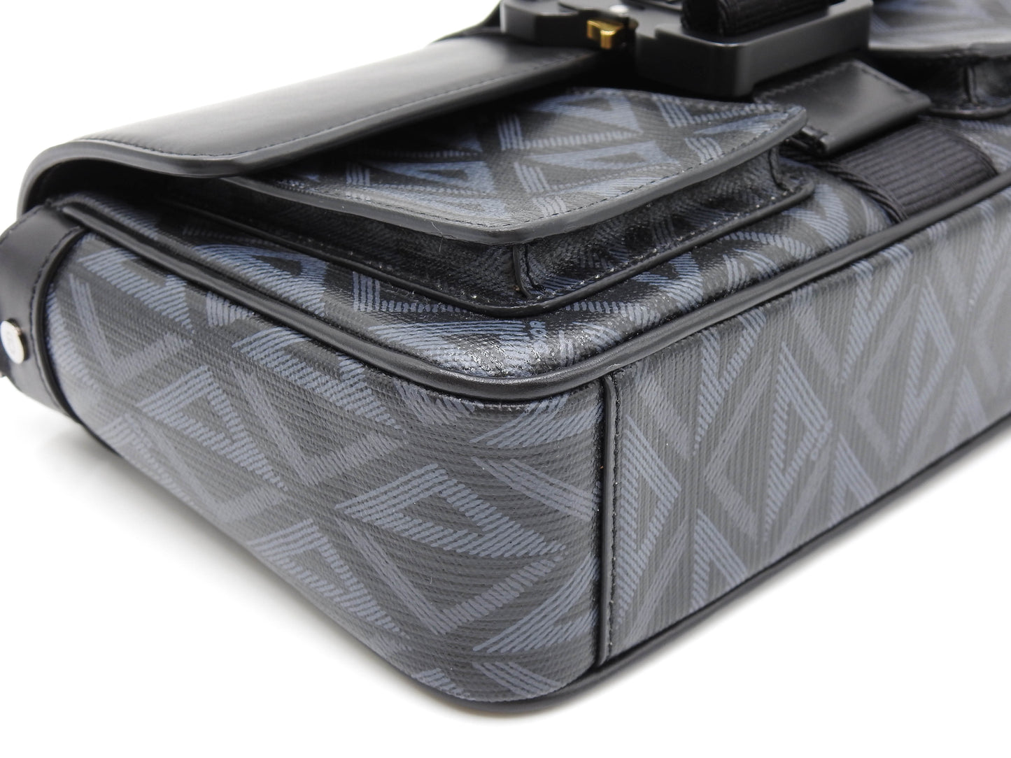 Christian Dior HIT THE ROAD CD Diamond Shoulder Bag PVC Leather Black