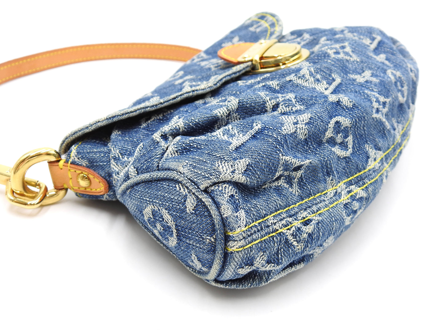 LOUIS VUITTON Mini Pleaty Monogram Denim Shoulder Hand Bag Blue M95050