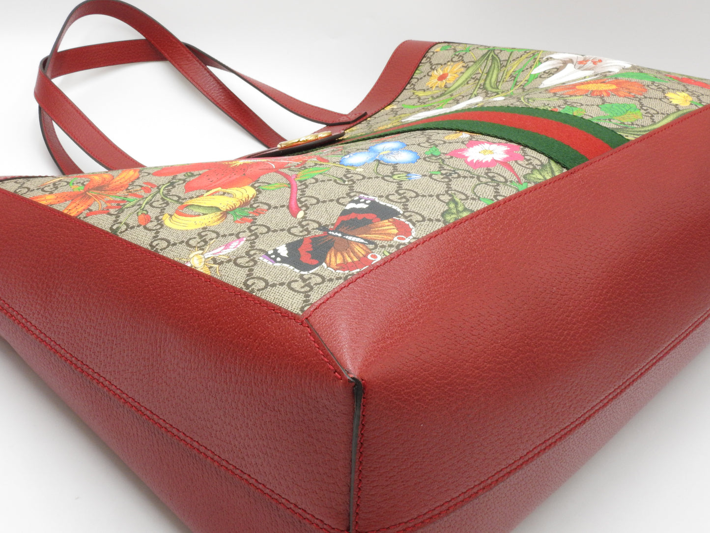 GUCCI GG Flora Supreme Ophidia Shoulder Tote Bag Beige Red 547947