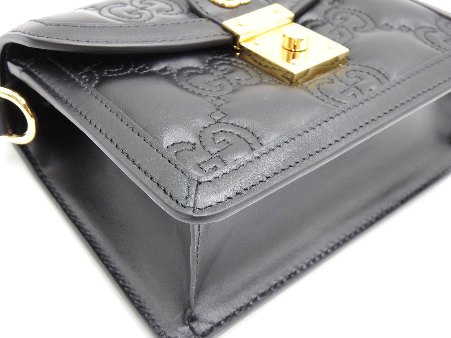 GUCCI GG Matelasse Top Handle 2way Shoulder Bag Leather Black 724499